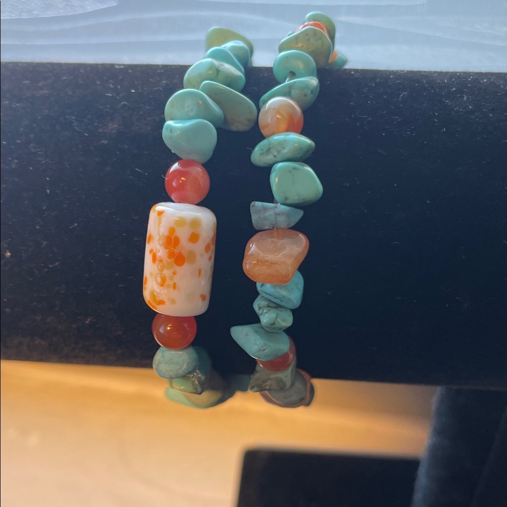 Turquoise color Howlite and stone Beaded Bracelets